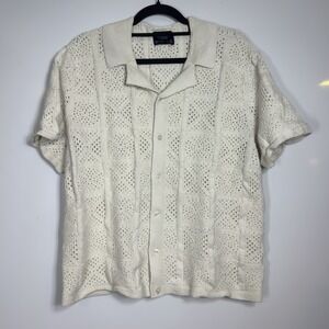 Abercrombie + Fitch Crochet Style Button Sweater Polo Mens Large Boho Beach Vaca